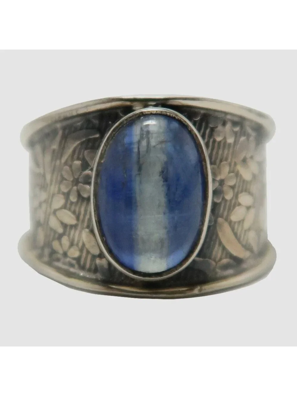 Kyanite Ring Blue Gemstone Sterling Silver Flower Band Size 9.25 Boho Jewelry Gi